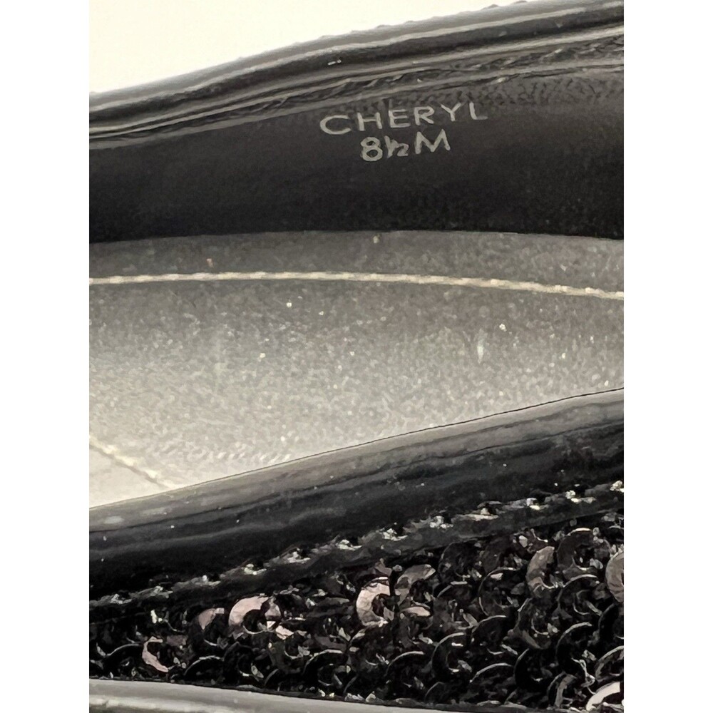 Tahari Black Sequin Round Toe Leather Pumps Heel Formal Black Tie Party Sz 8.5 M - Picture 8 of 11